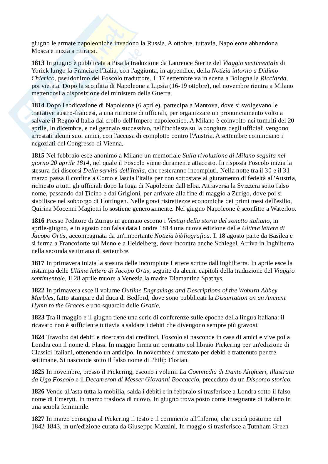 Riassunto esame Letteratura italiana, Prof. Gentili Sandro, libro consigliato Foscolo, Palumbo Pag. 6