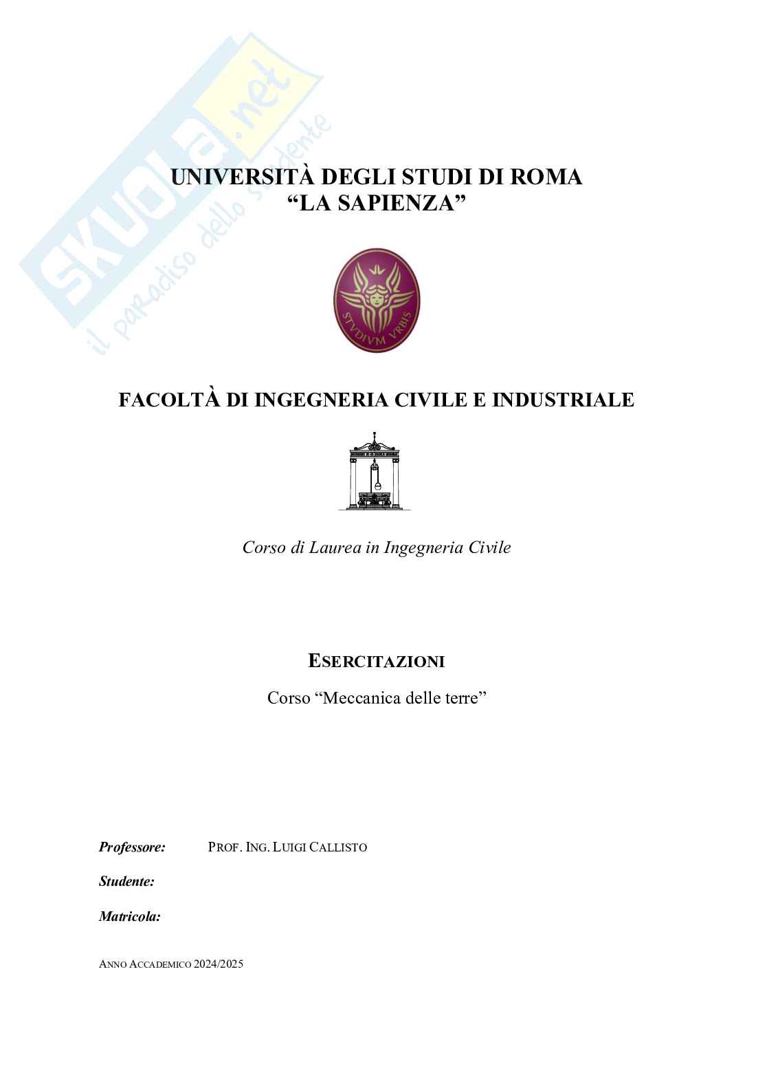 Relazione delle 10 esercitazione di Meccanica delle terre Pag. 1