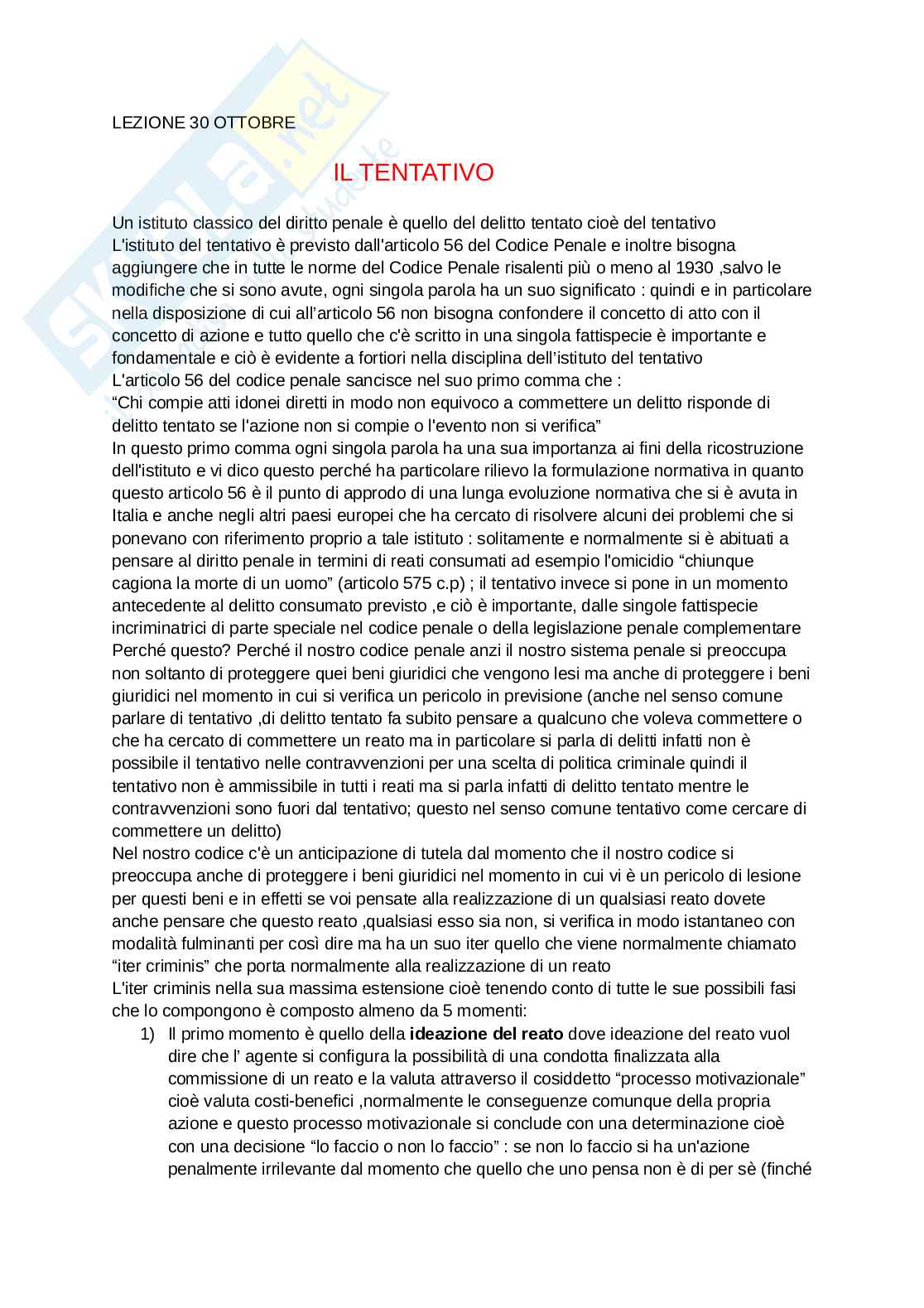 Appunti di lezione di Diritto penale sul tentativo Pag. 1