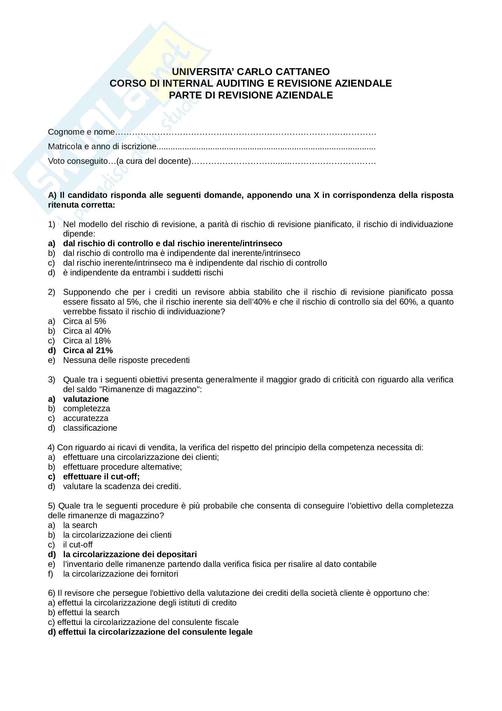 Esempio svolto esame di revisione Pag. 1