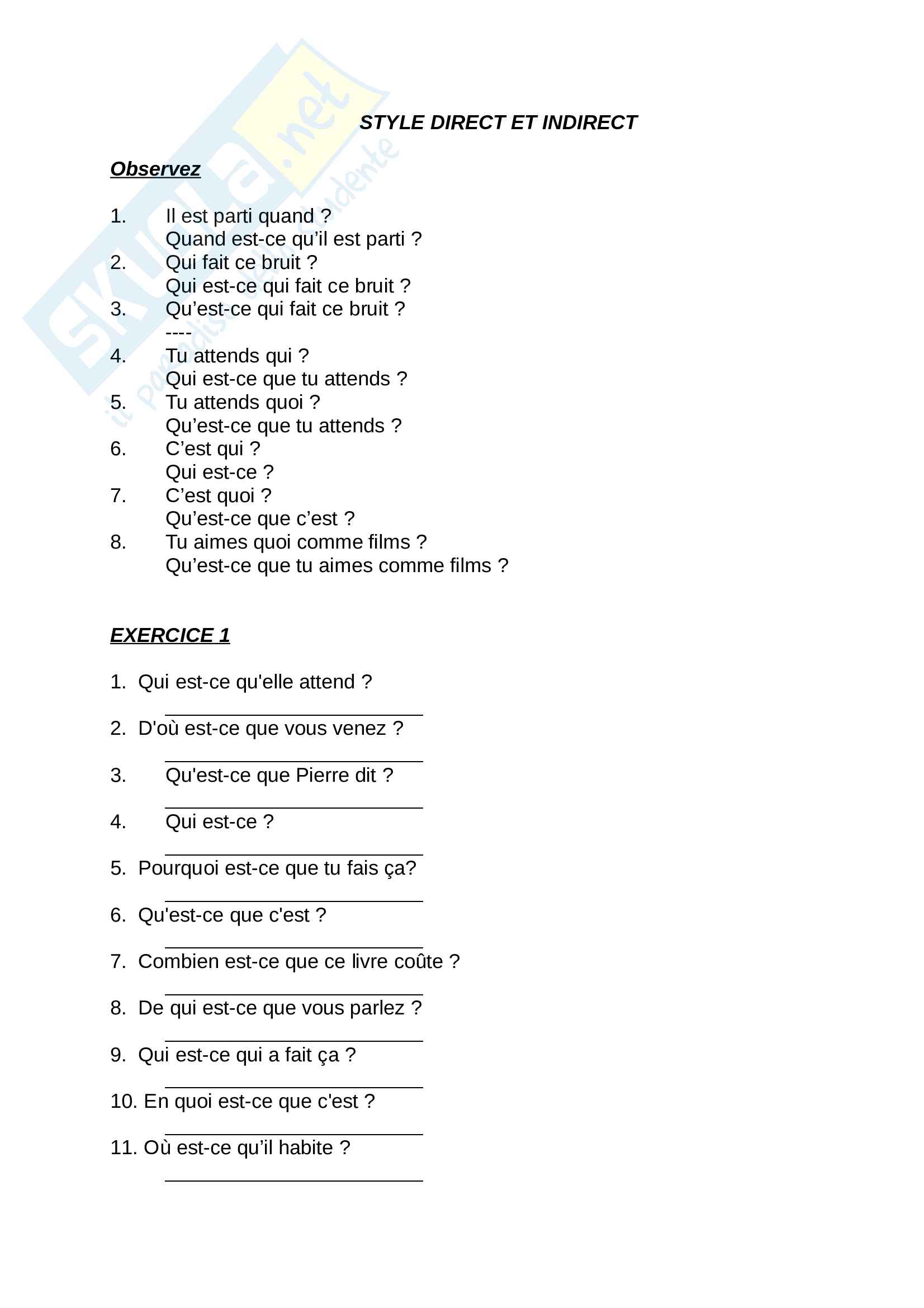 Francese: esercitazione di grammatica con correzioni: stile