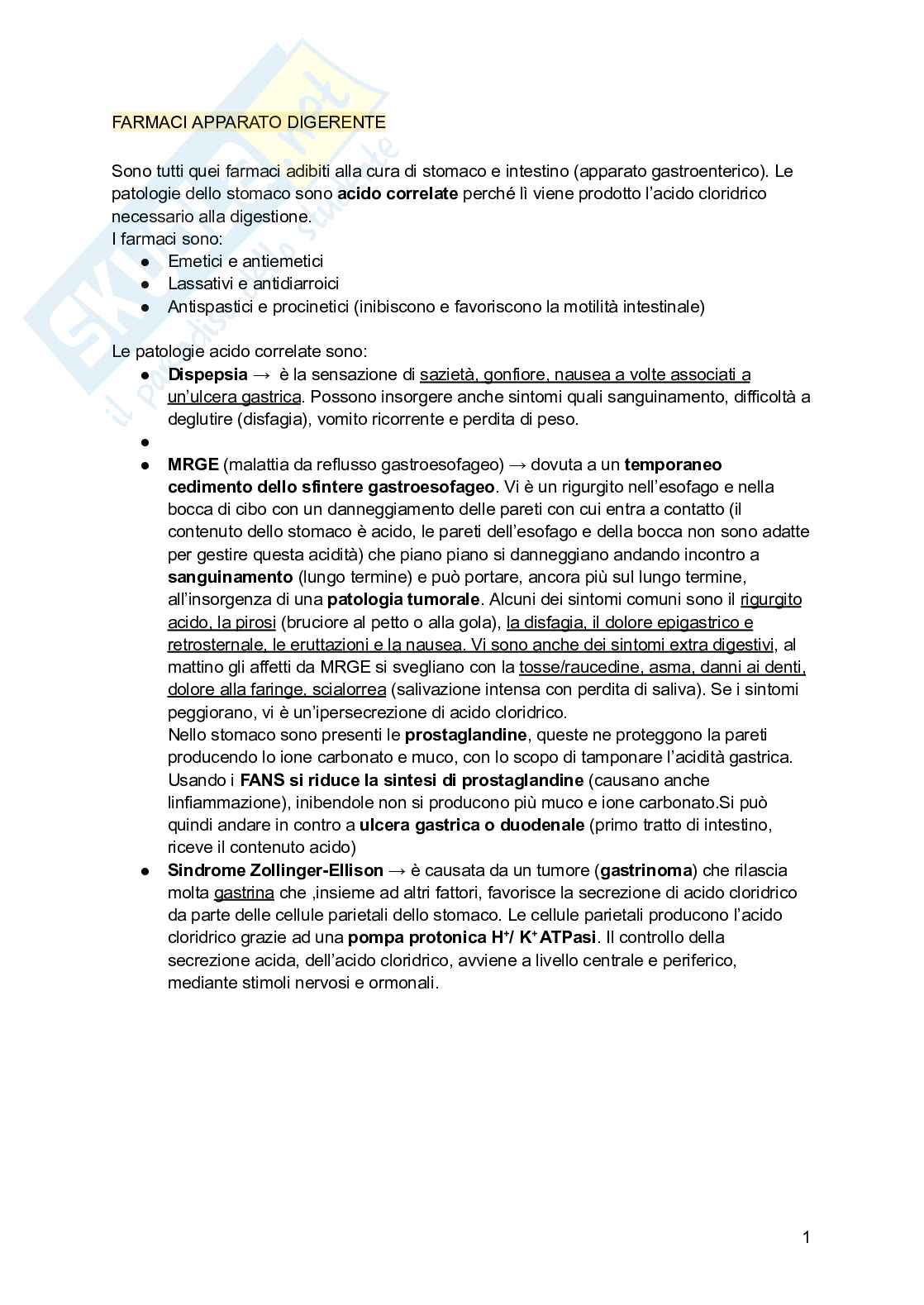 Farmaci dell'apparato digerente Pag. 1