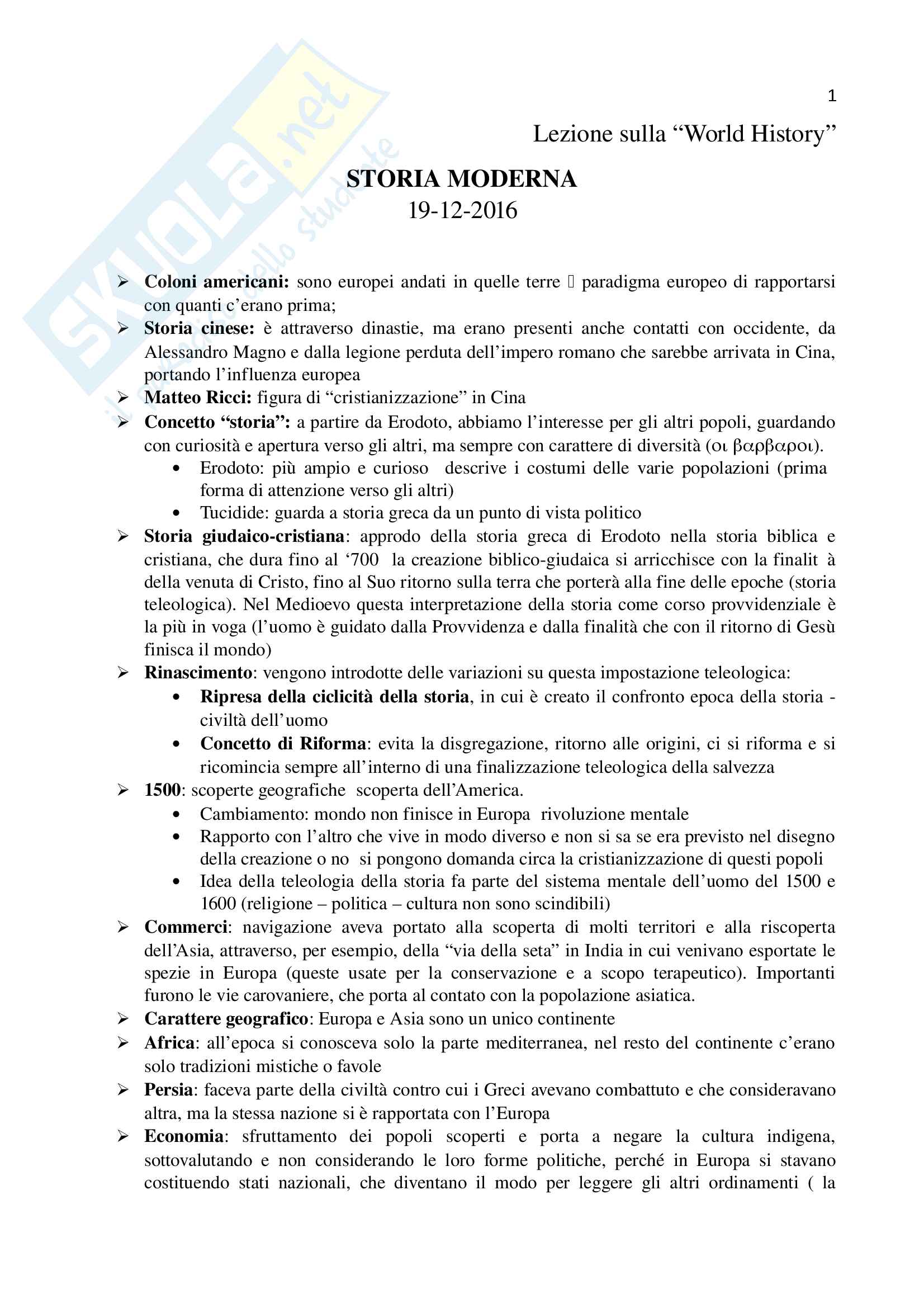Lezione sulla world history I Pag. 1