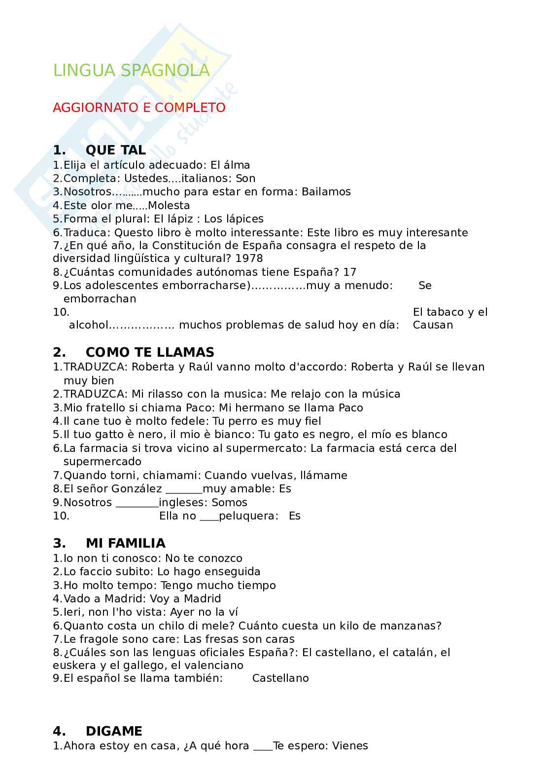 Paniere Lingua spagnola (Spagnolo), aggiornato e completo. In ordine Pag. 1