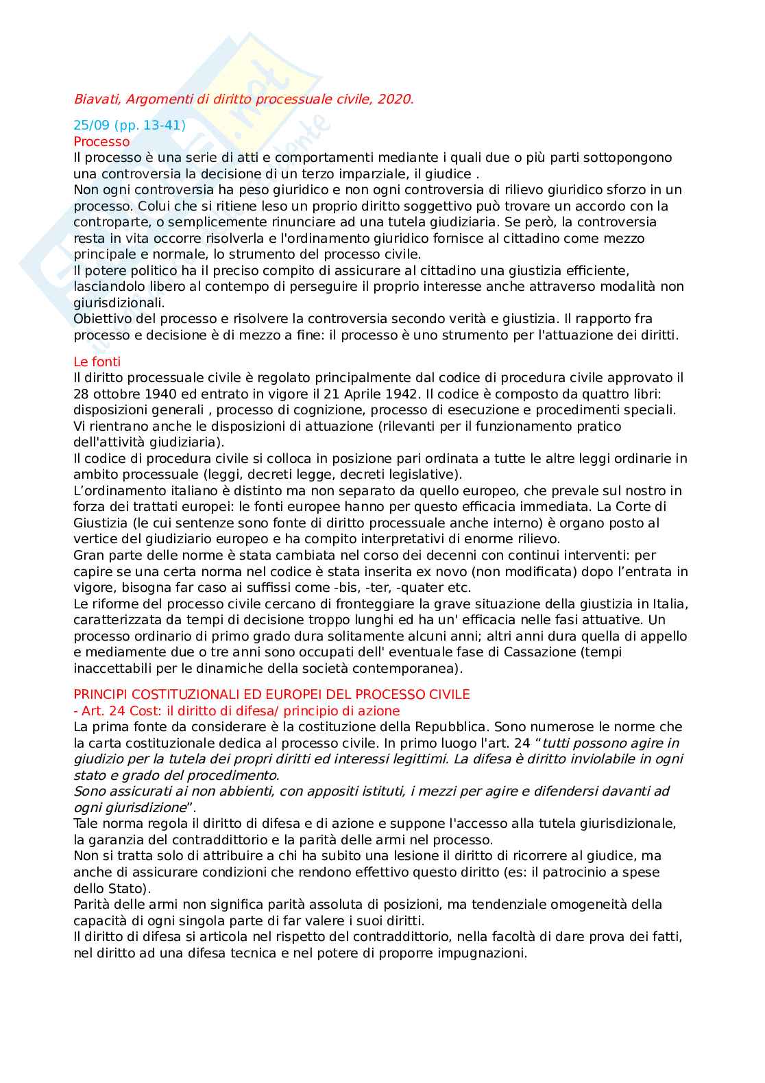 Appunti diritto processuale civile Pag. 1
