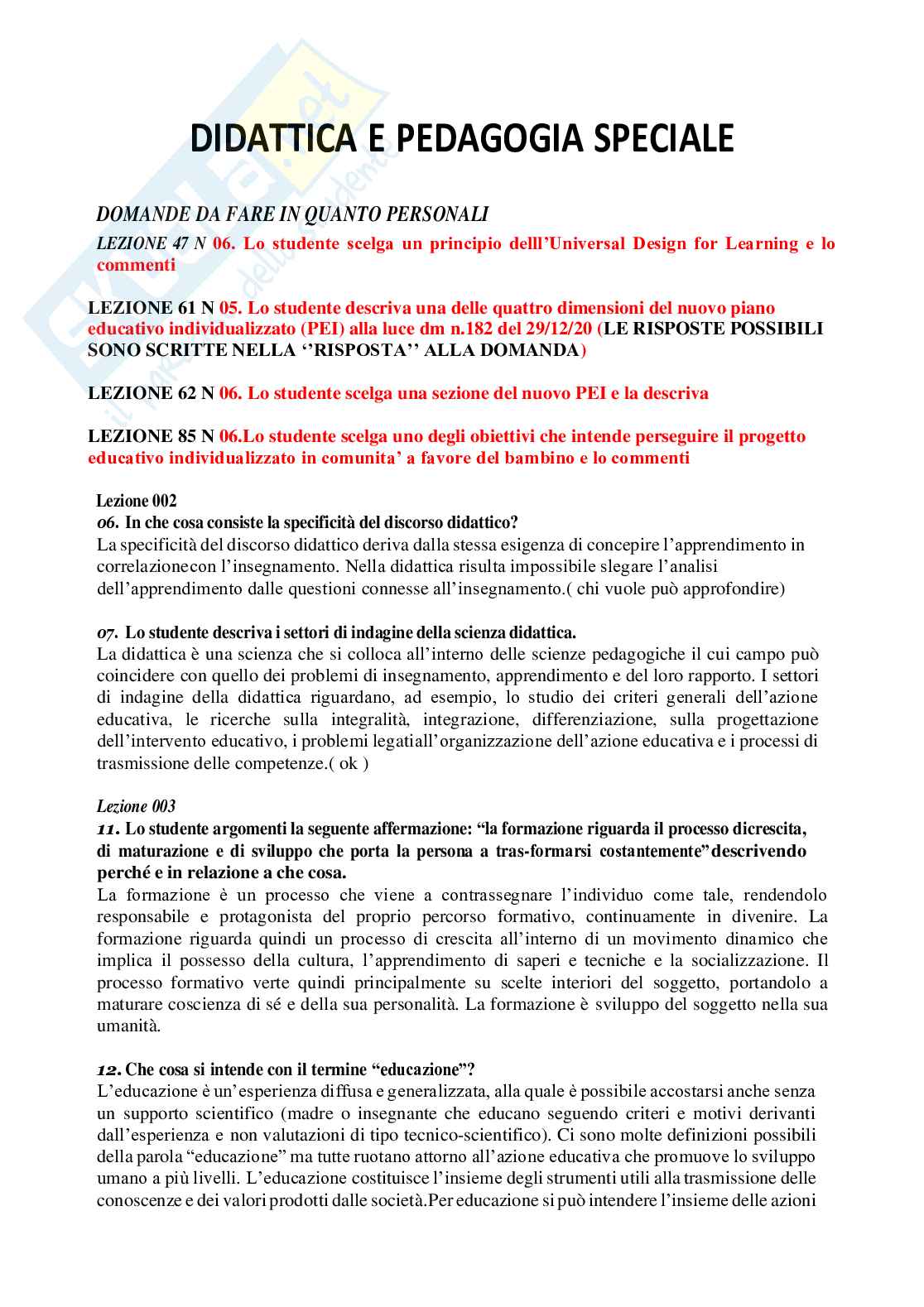 Paniere Didattica e pedagogia speciale  - Risposte aperte - aggiornato (2026) Pag. 2