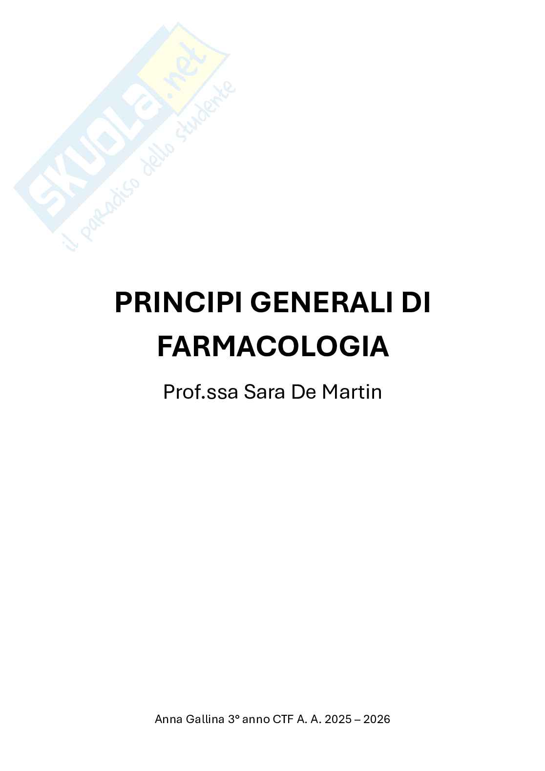 Principi generali di Farmacologia Pag. 1