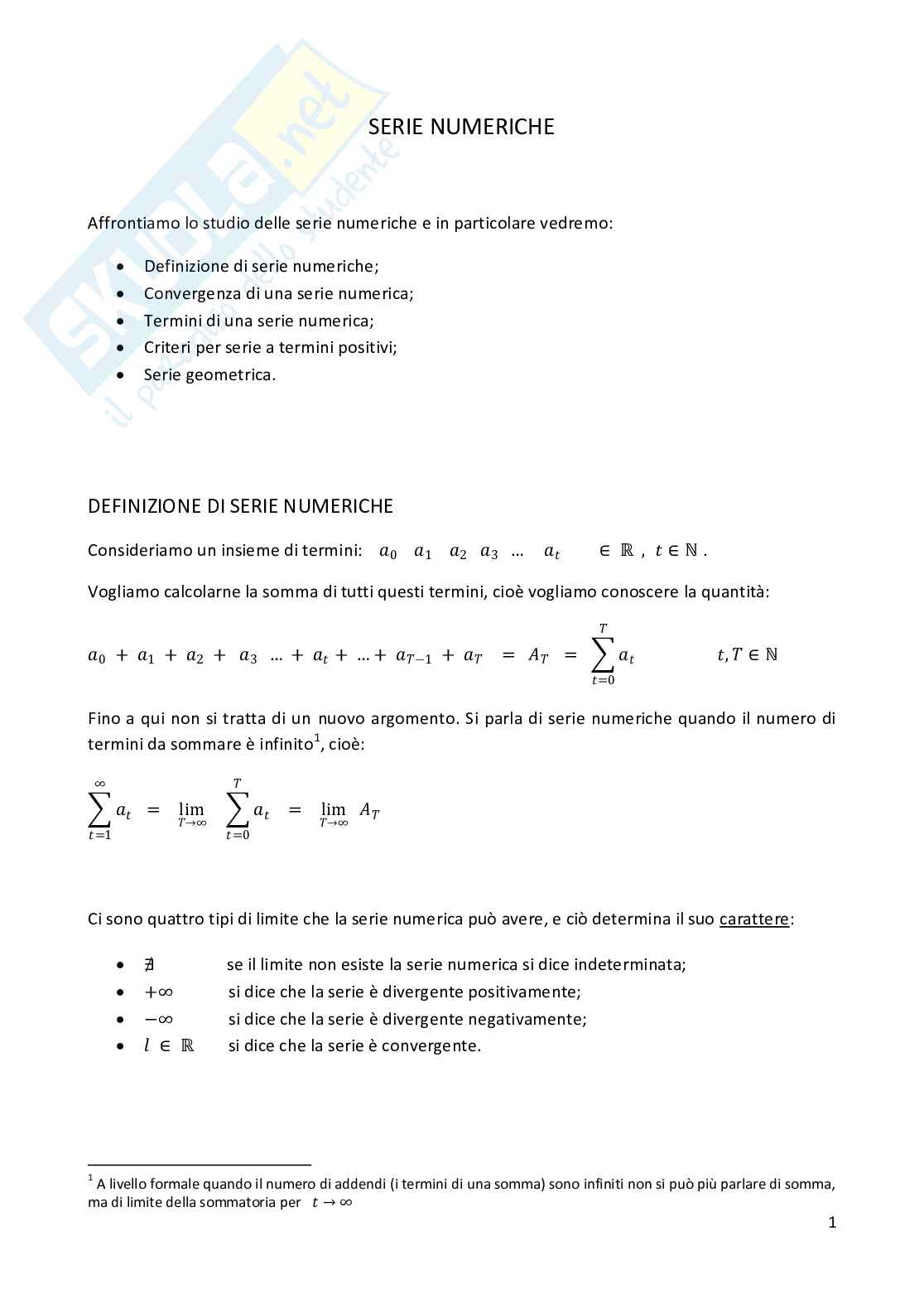 Serie numeriche Pag. 1