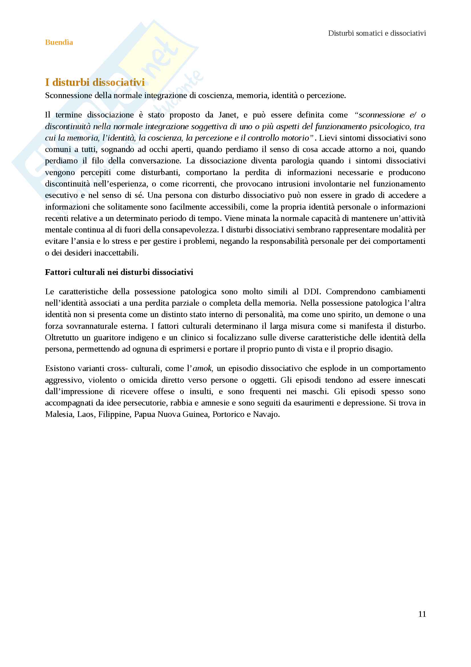 Riassunto esame Psicologia clinica, prof. Prunas, libro consigliato Psicopatologia e psicologia clinica, Hooley - Disturbi da sintomi somatici Pag. 11