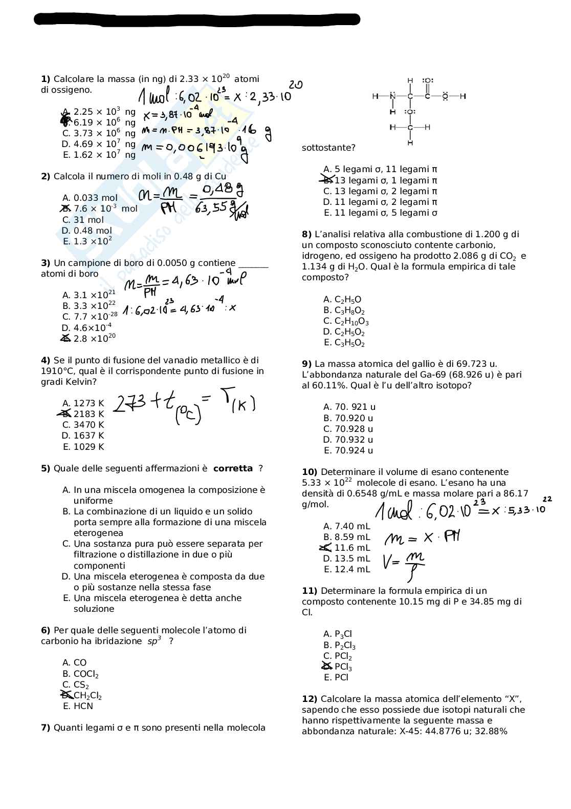 Prova svolta Chimica generale e inorganica Pag. 1