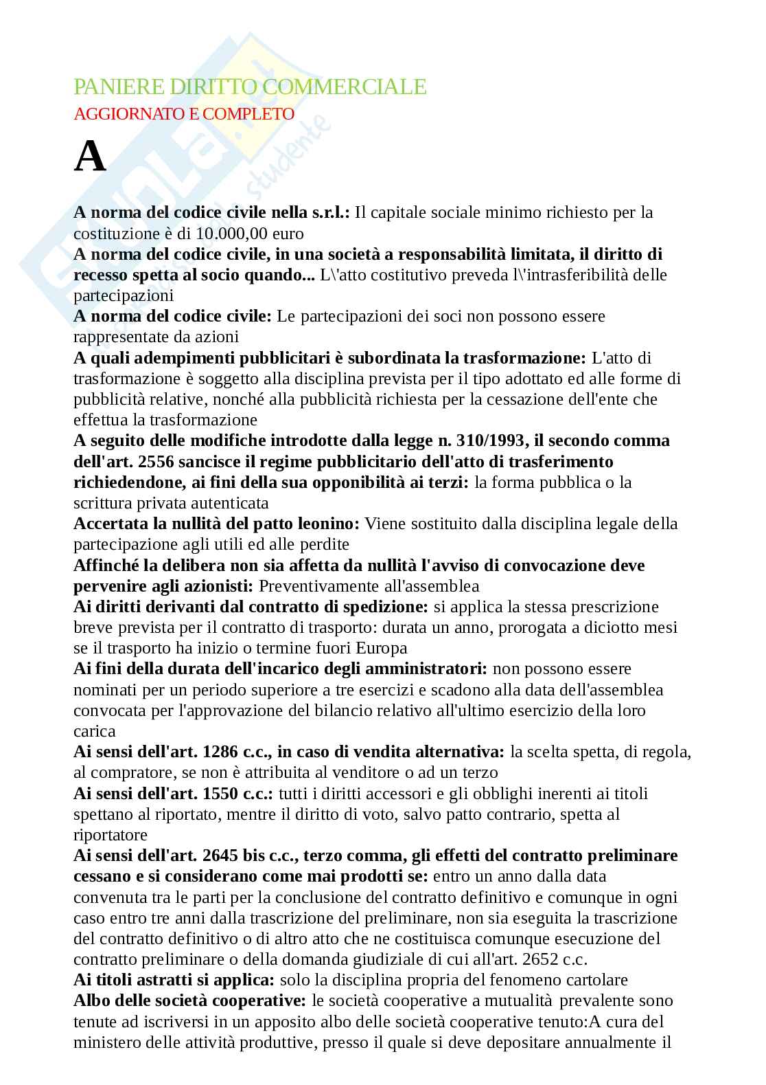 Domande Diritto commerciale 2025/2026, prove d'esame di Diritto commerciale Pag. 1