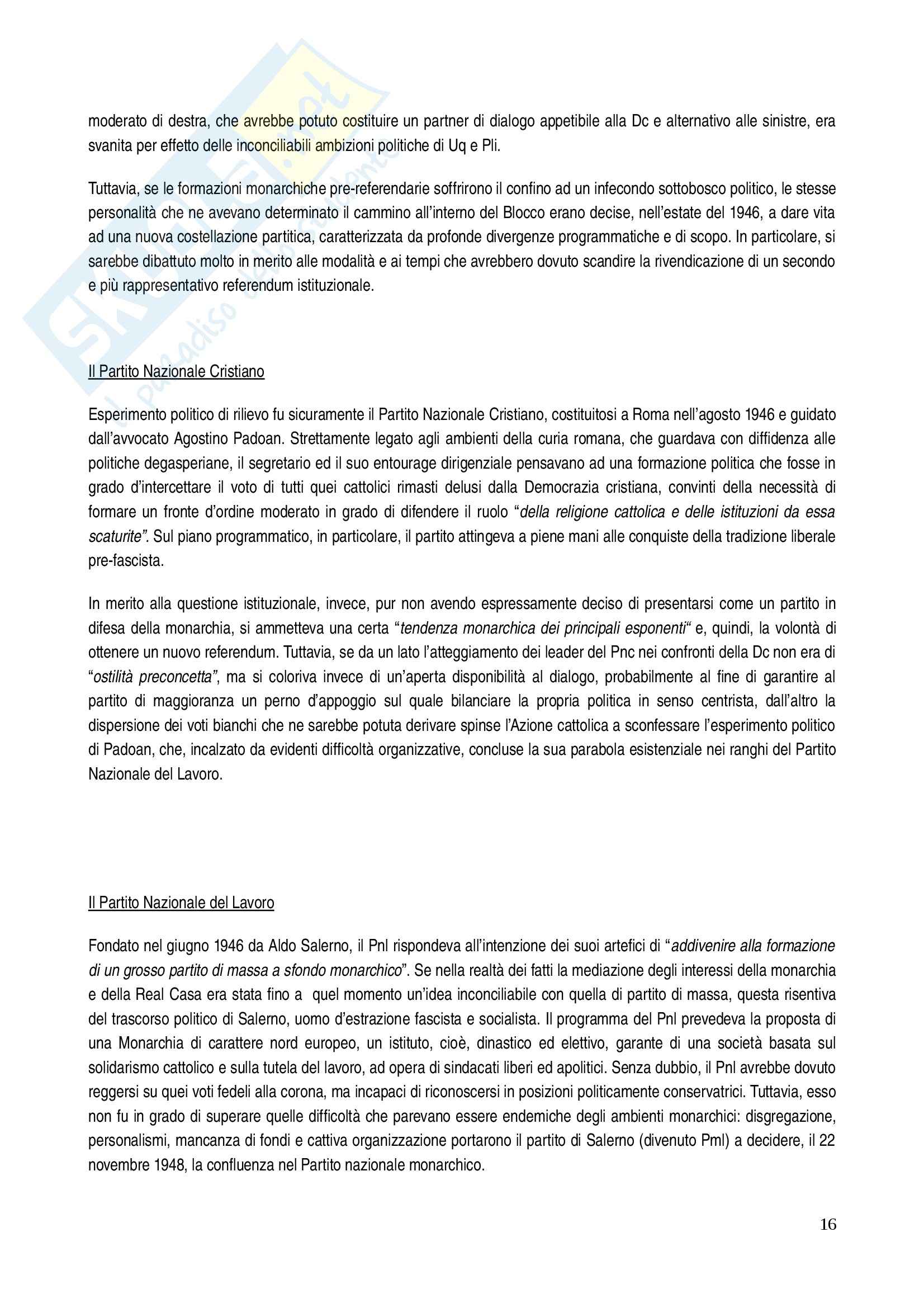 Riassunto esame Storia dei partiti politici, prof. Ungari, libro consigliato In nome del re: I monarchici italiani dal 1943 al 1948 Pag. 16