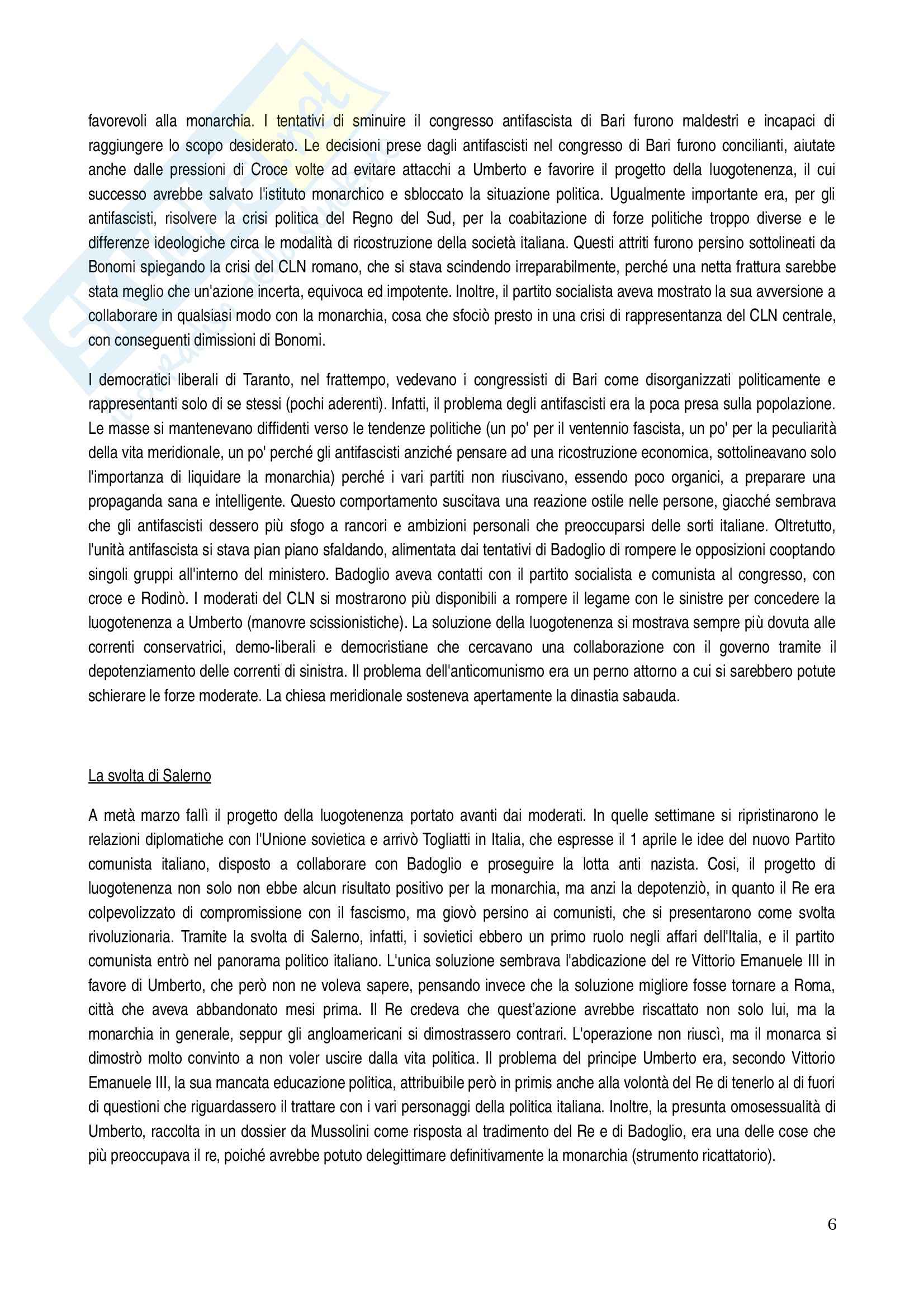 Riassunto esame Storia dei partiti politici, prof. Ungari, libro consigliato In nome del re: I monarchici italiani dal 1943 al 1948 Pag. 6