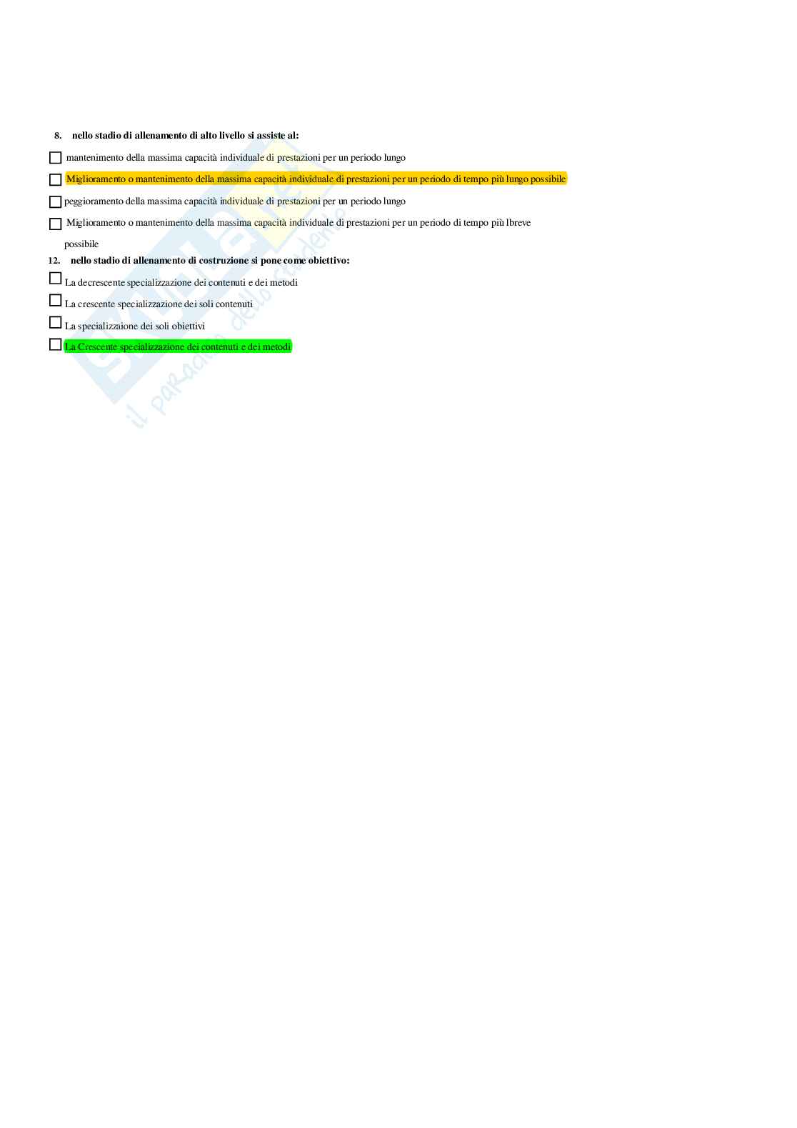 Paniere Teoria e metodologia dell'allenamento (2026) - Risposte multiple corrette Pag. 16