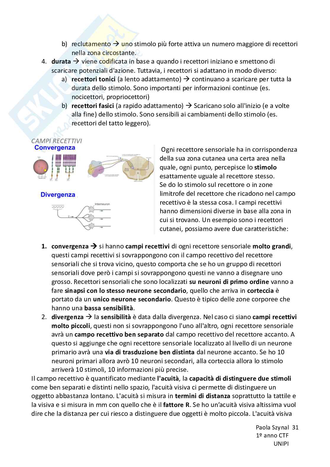 Riassunto esame Fisiologia umana, Prof. Piano Ilaria, libro consigliato Fisiologia - L’essenziale, Murloney, Myers Pag. 31