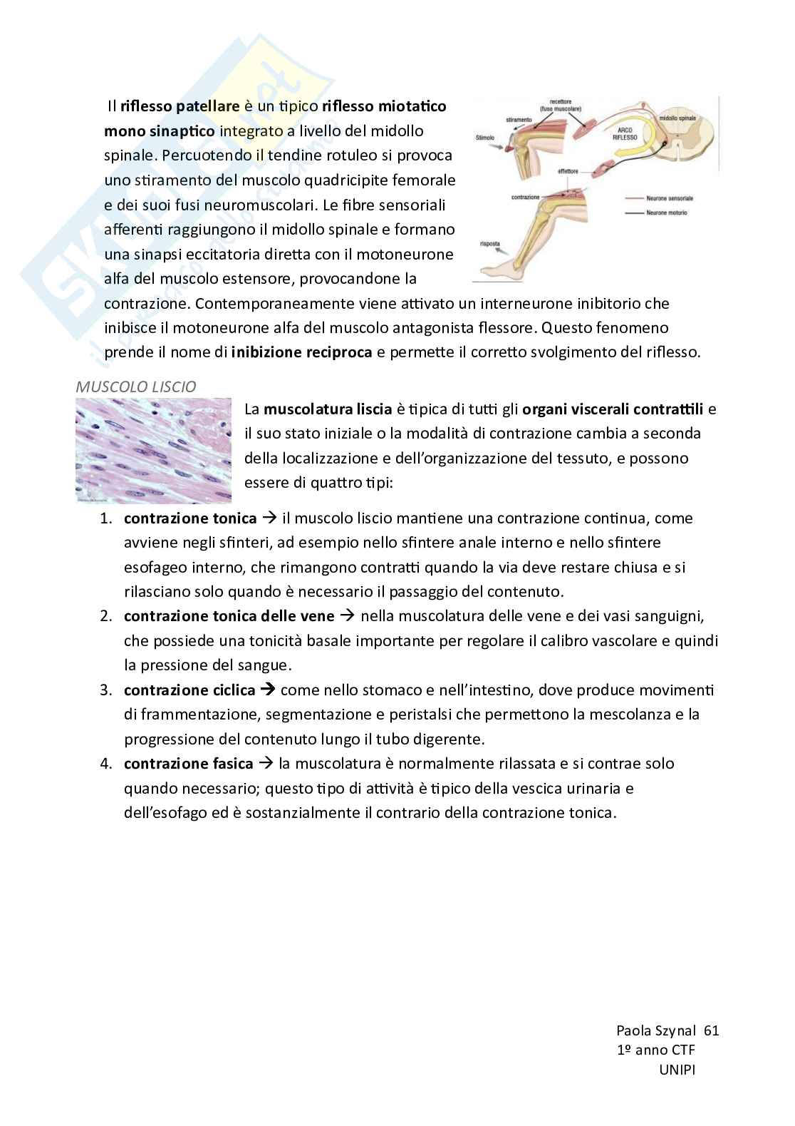 Riassunto esame Fisiologia umana, Prof. Piano Ilaria, libro consigliato Fisiologia - L’essenziale, Murloney, Myers Pag. 61