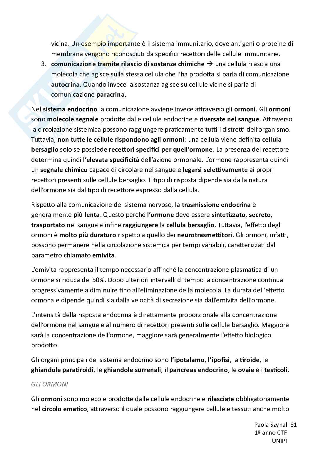 Riassunto esame Fisiologia umana, Prof. Piano Ilaria, libro consigliato Fisiologia - L’essenziale, Murloney, Myers Pag. 81