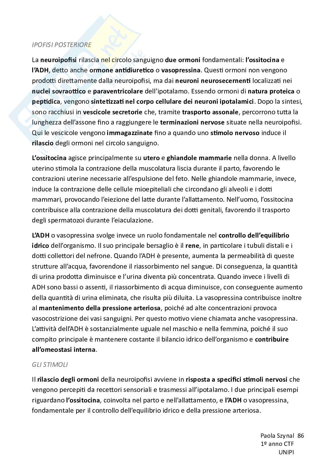 Riassunto esame Fisiologia umana, Prof. Piano Ilaria, libro consigliato Fisiologia - L’essenziale, Murloney, Myers Pag. 86