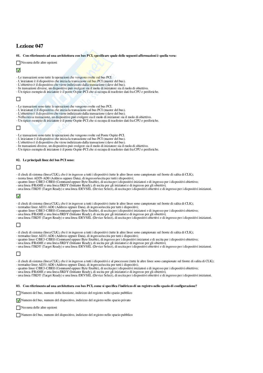 Paniere con risposte chiuse - Calcolatori elettronici e sistemi operativi (2023/2024) Pag. 61
