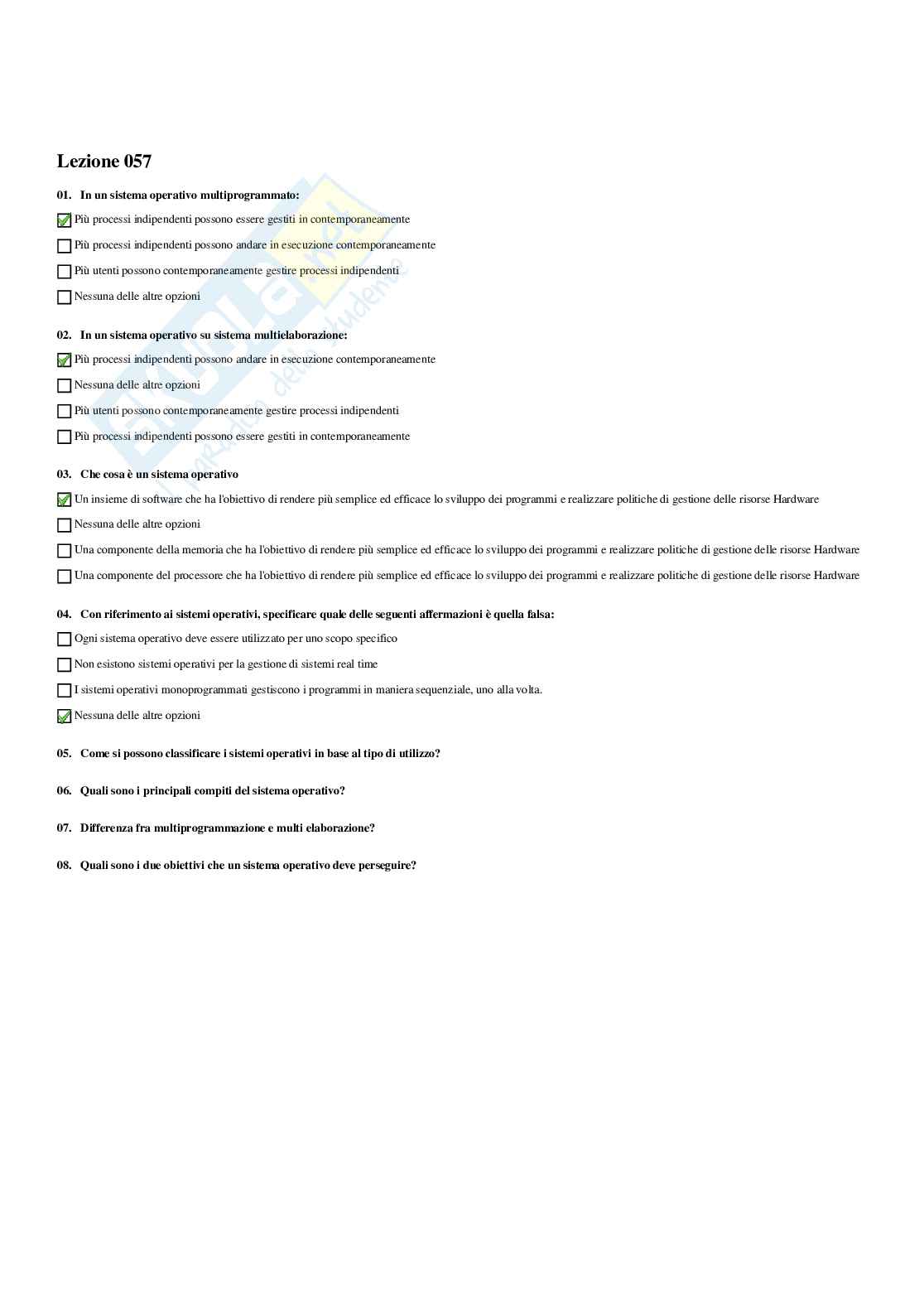 Paniere con risposte chiuse - Calcolatori elettronici e sistemi operativi (2023/2024) Pag. 76