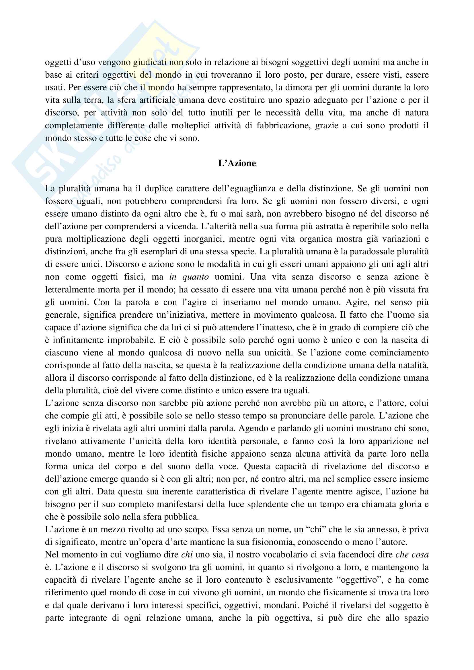 Riassunto esame Teoria Politica, prof. Cotta, libro consigliato Vita Activa, Harendt Pag. 21