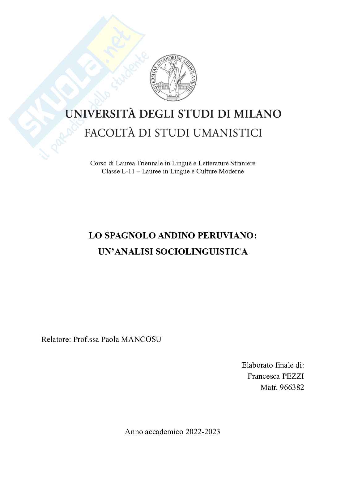 Spagnolo andino peruviano: un'analisi sociolinguistica Pag. 1