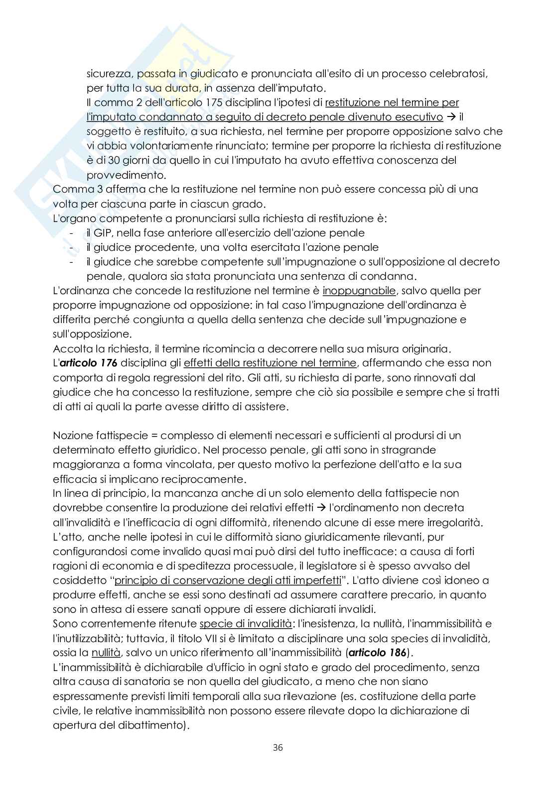 Riassunto esame Diritto processuale penale, Prof. Ruggero Rosa Anna, libro consigliato Compendio di Procedura Penale, Conso Grevi Pag. 36