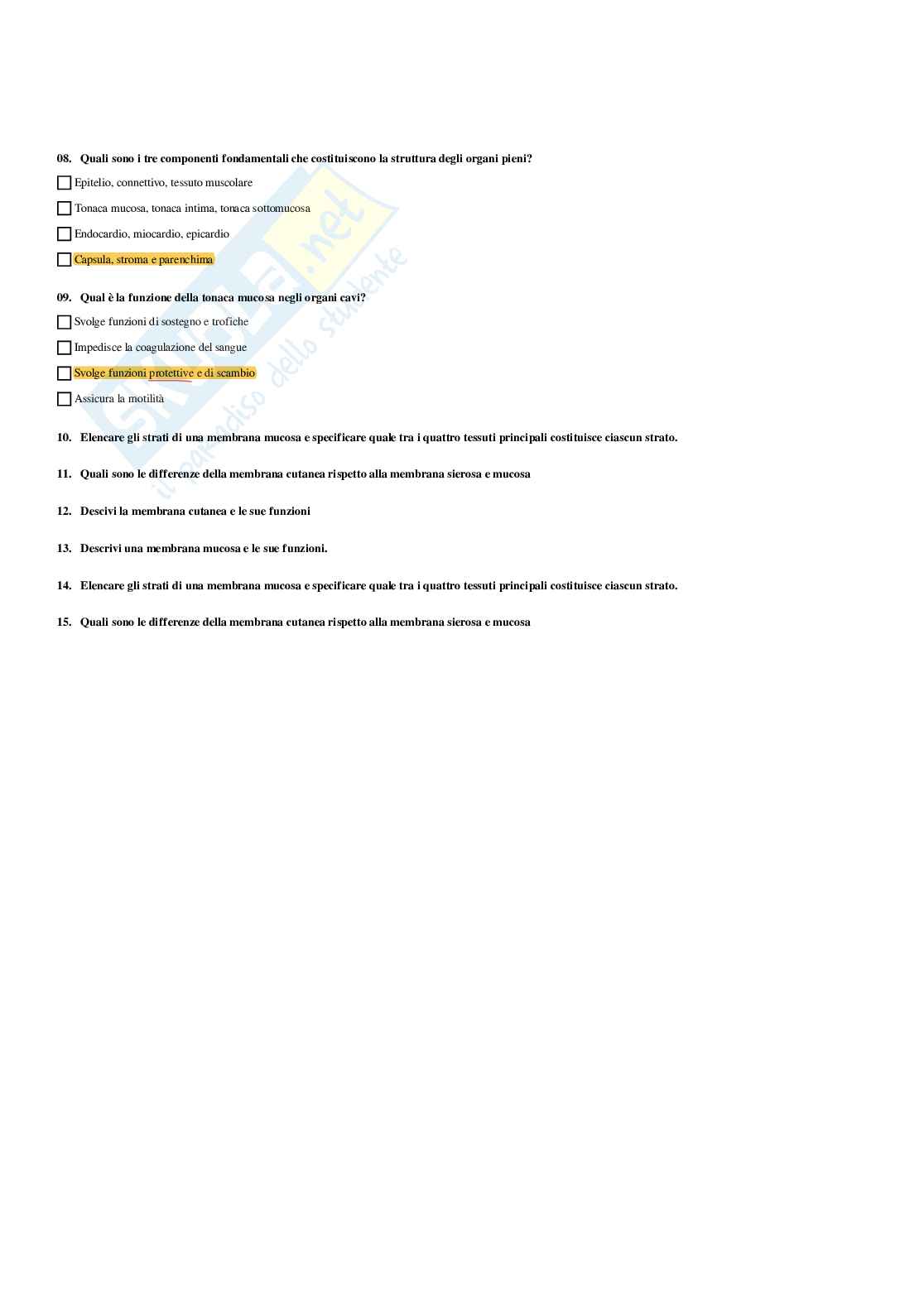Paniere Anatomia umana - (2026) - Risposte multiple corrette Pag. 16