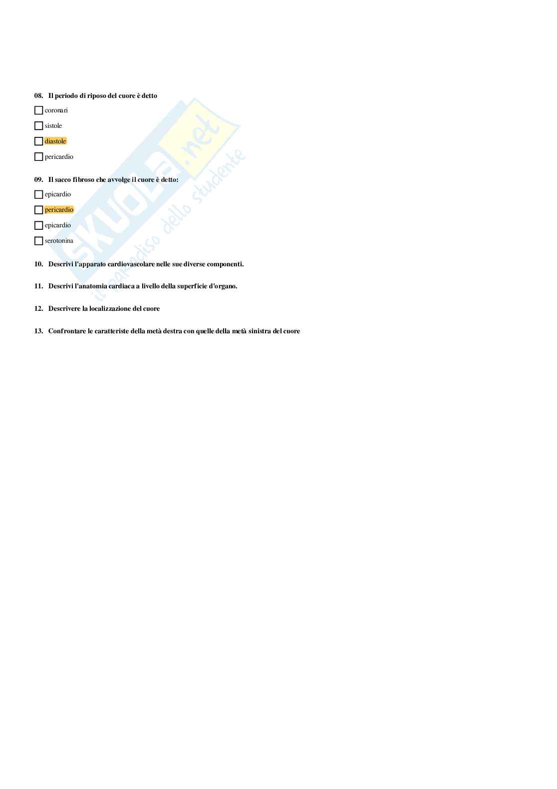 Paniere Anatomia umana - (2026) - Risposte multiple corrette Pag. 26
