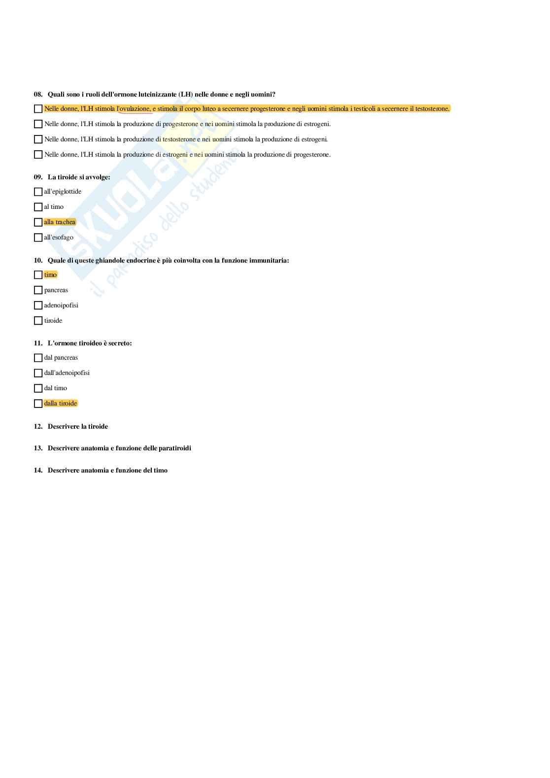 Paniere Anatomia umana - (2026) - Risposte multiple corrette Pag. 56