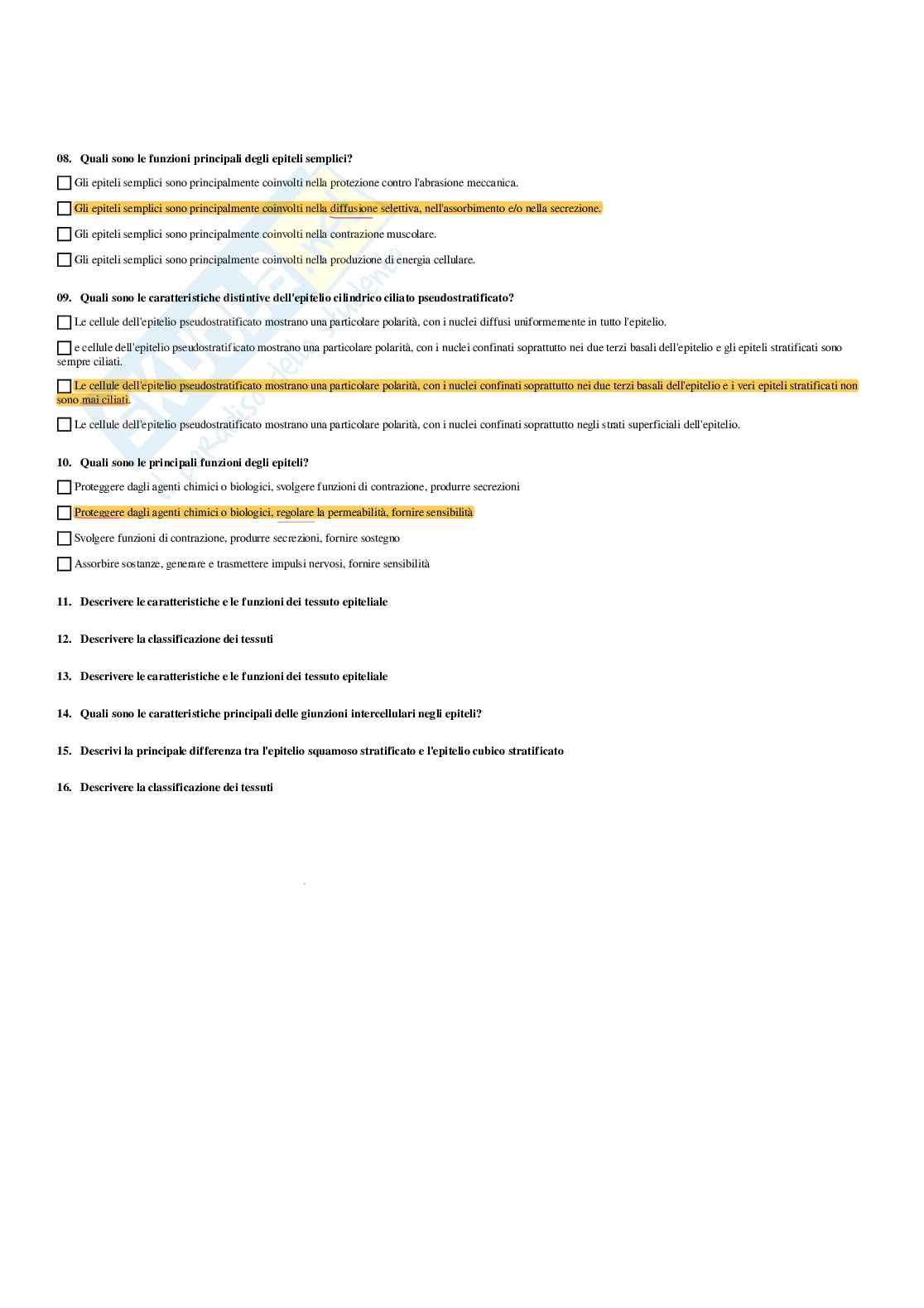 Paniere Anatomia umana - (2026) - Risposte multiple corrette Pag. 6
