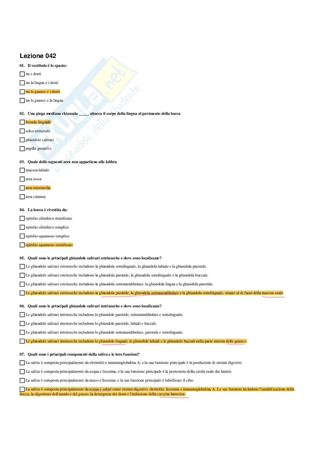 Paniere Anatomia umana - (2026) - Risposte multiple corrette Pag. 61