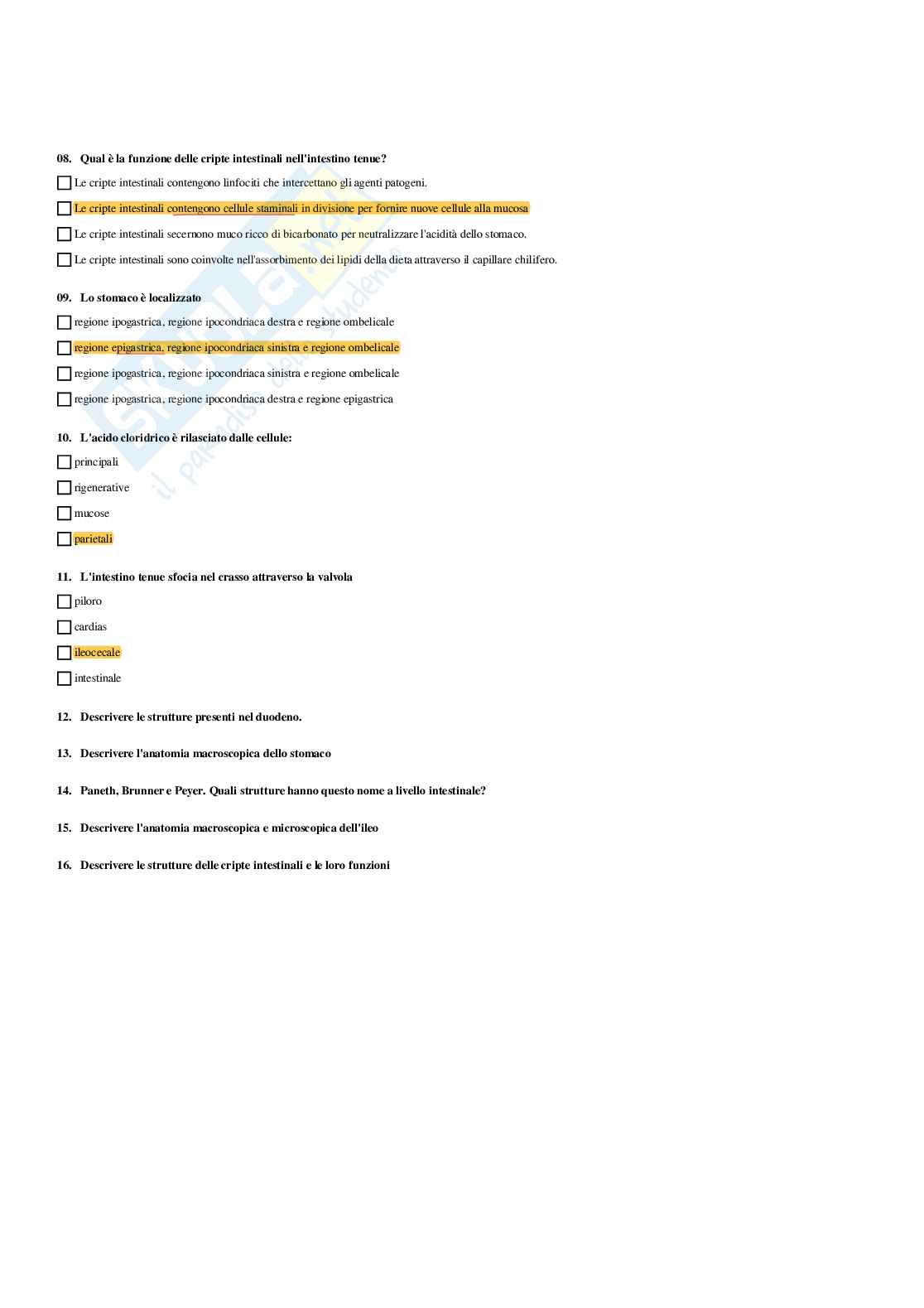 Paniere Anatomia umana - (2026) - Risposte multiple corrette Pag. 66