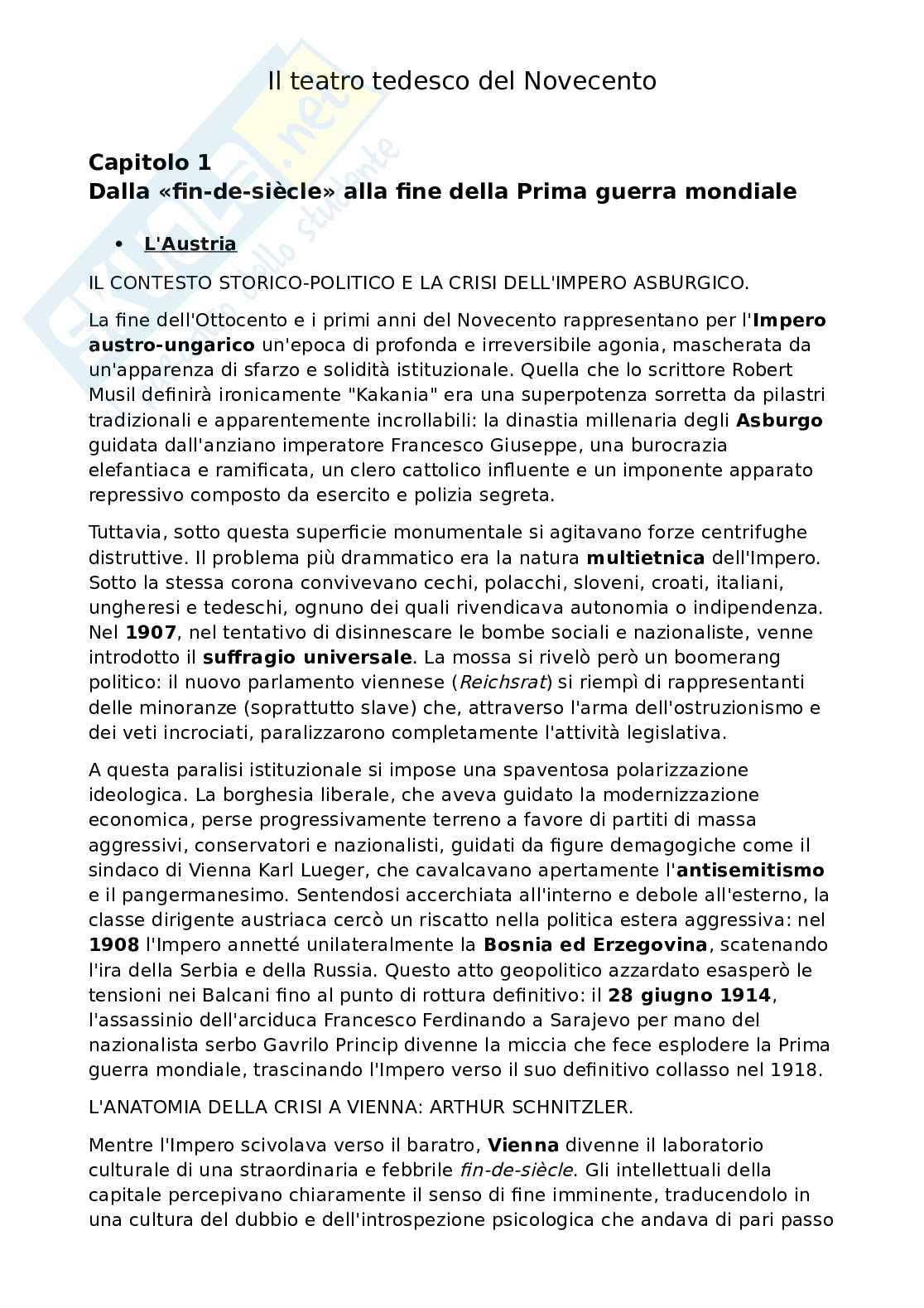Riassunto esame Letteratura tedesca, Prof. Di Mauro Paola, libro consigliato Il teatro tedesco del Novecento , Scamardi Pag. 1