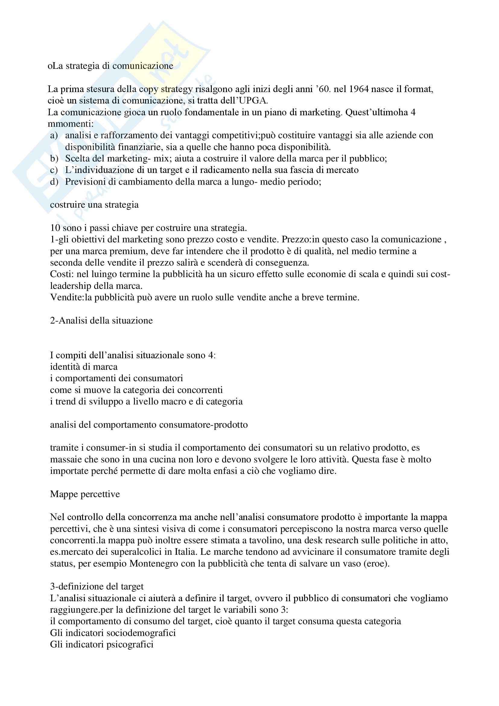 Tecnica della comunicazione pubblicitaria - la strategia di comunicazione Pag. 1