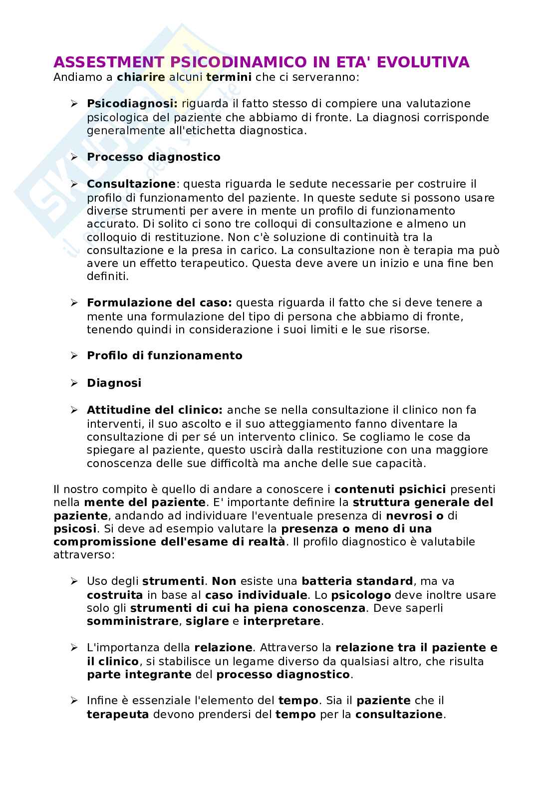Appunti di Assestment psicodinamico in età evolutiva Pag. 1