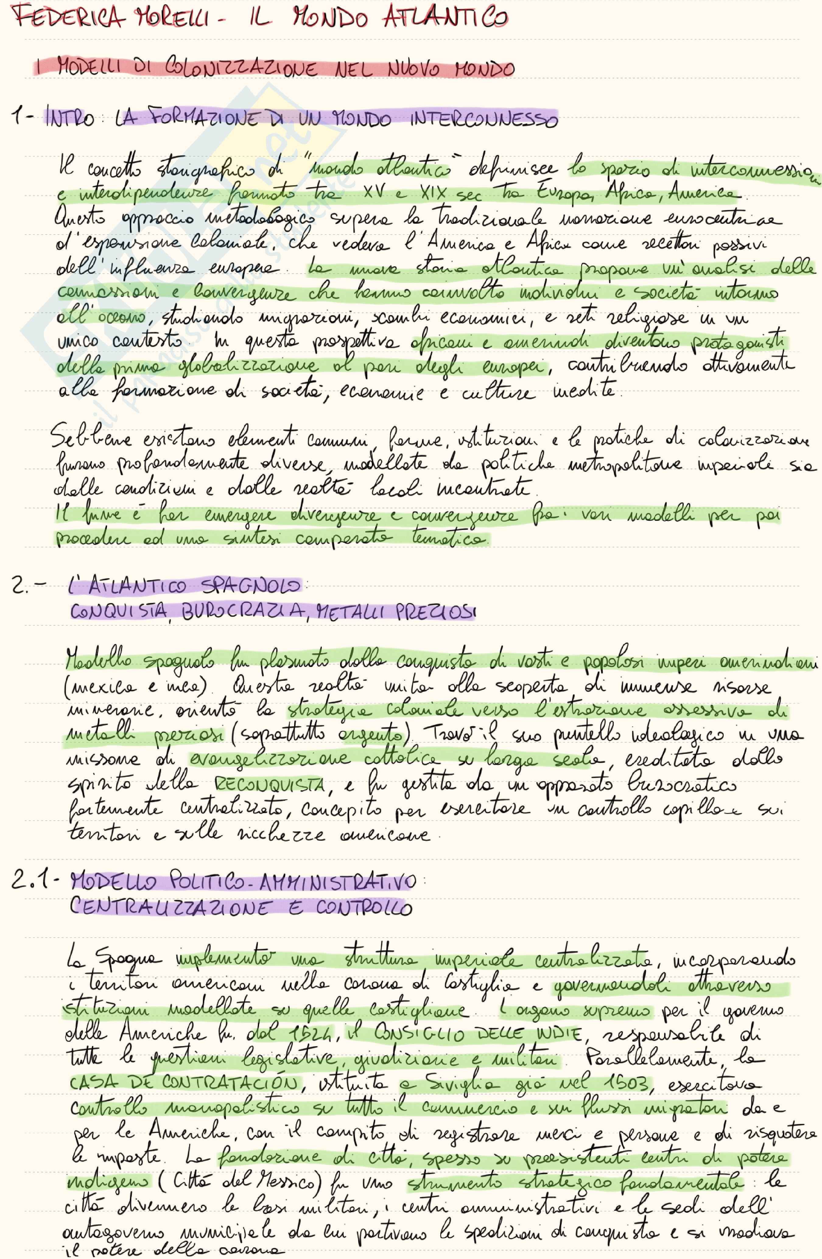 Riassunto esame Storia globale, Prof. Tudini Flavia, libro consigliato Il mondo atlantico, Morelli Pag. 1