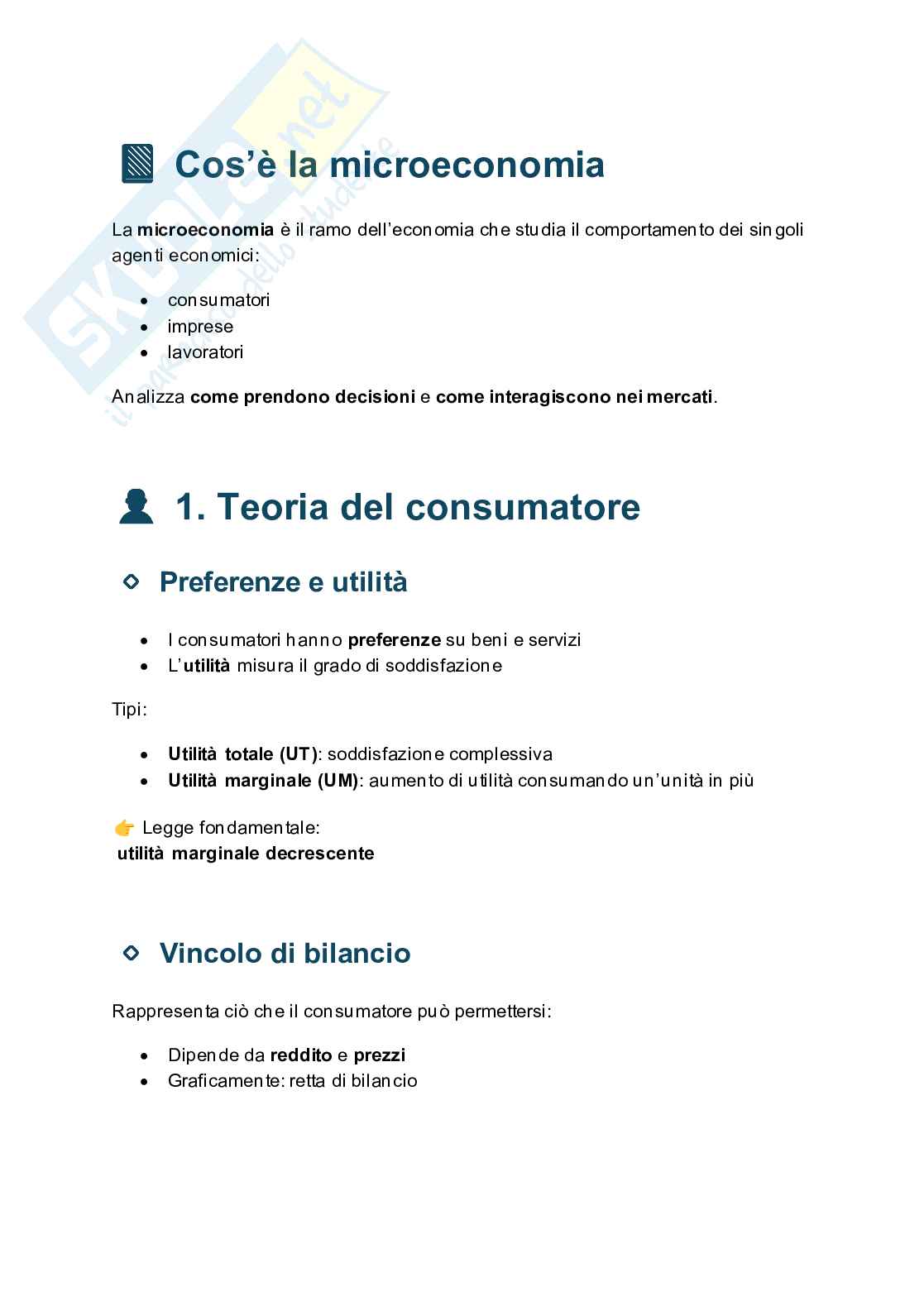 Microeconomia - Appunti Pag. 1