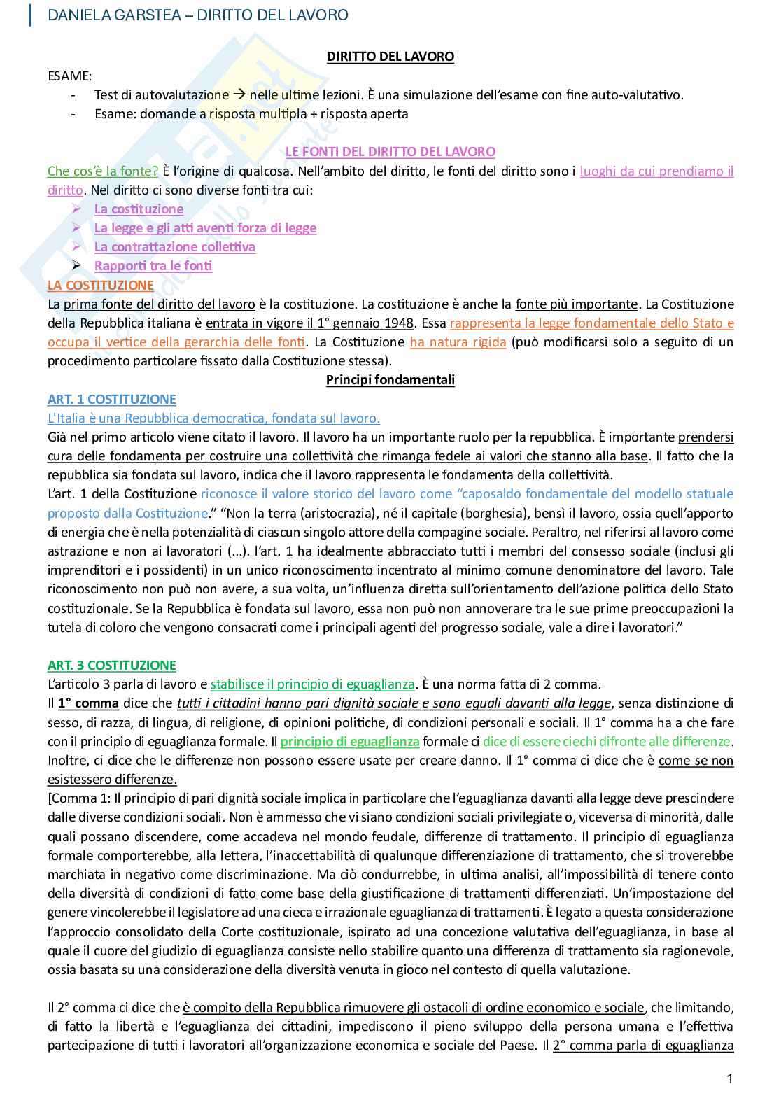 Diritto del lavoro Pag. 1