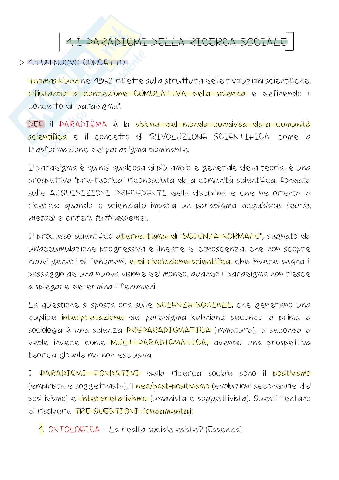 Appunti completi di Metodologia e tecnica della ricerca sociale Pag. 1