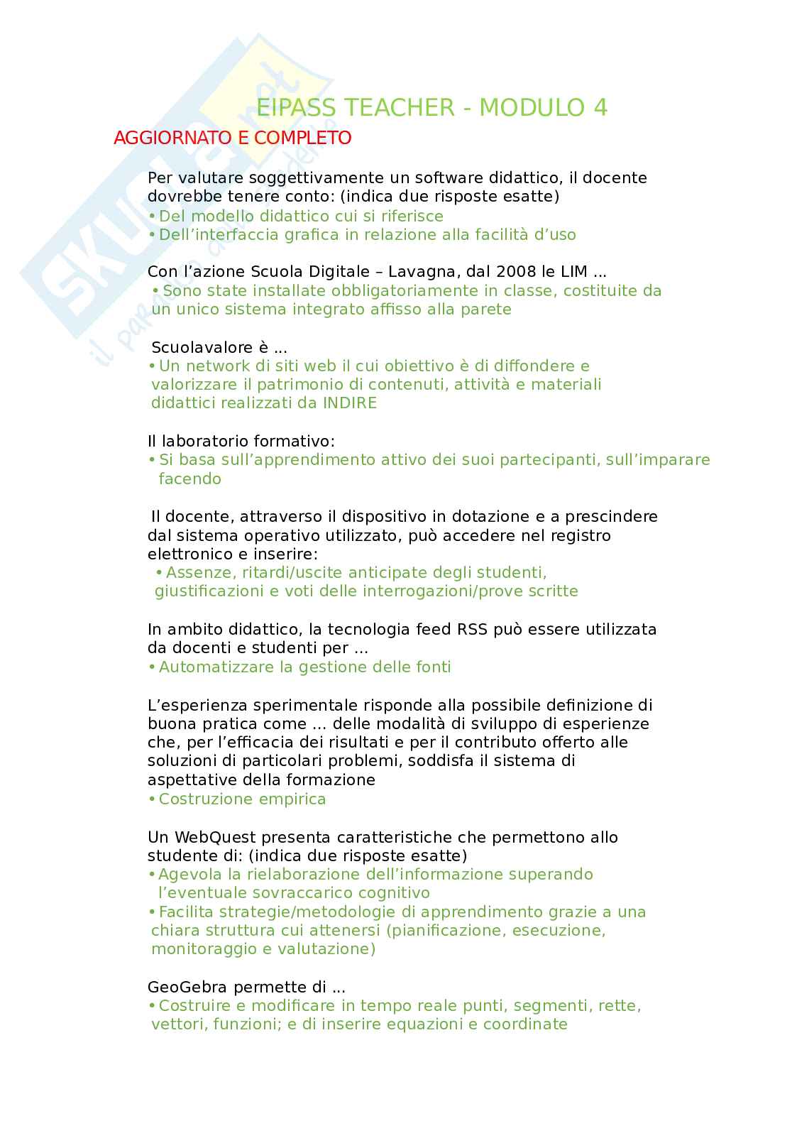 Nuovo EIPASS Teacher - Modulo 4: Approfondimenti e Risorse Didattiche. Aggiornato e completo con EXTRA. In ordine. Pag. 1