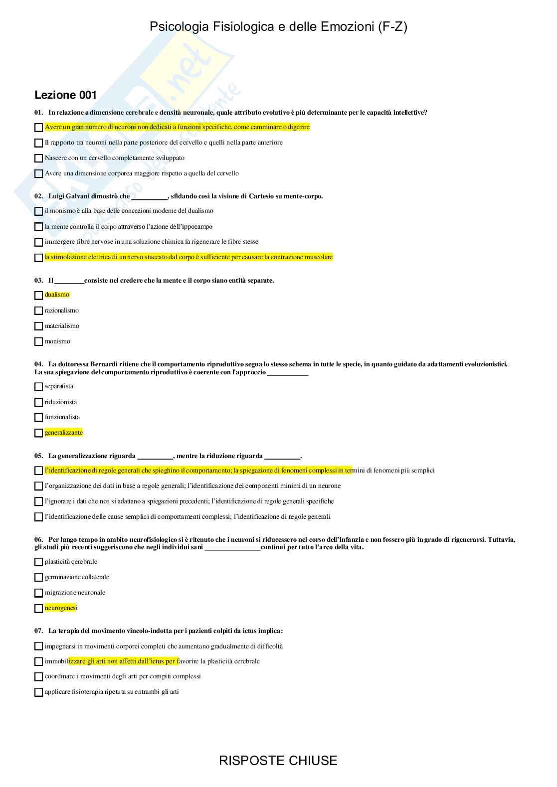 Psicologia fisiologica e delle emozioni - Paniere compilato Pag. 2