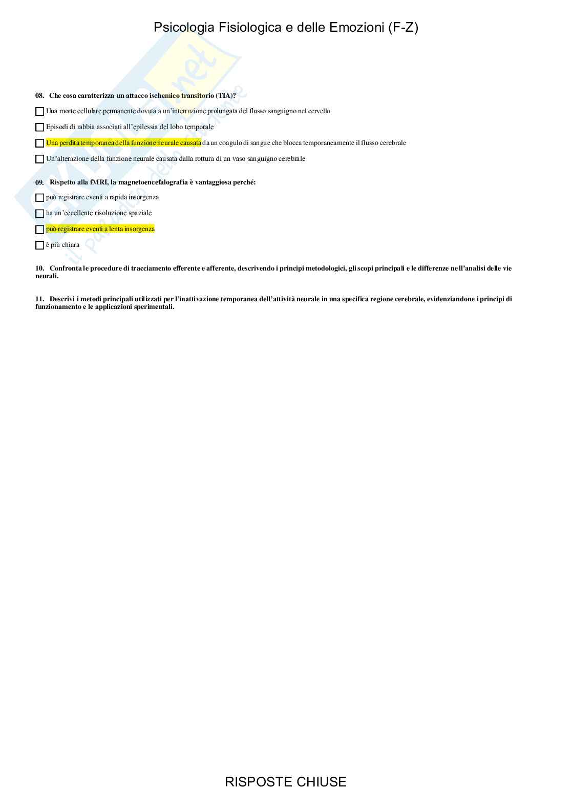 Psicologia fisiologica e delle emozioni - Paniere compilato Pag. 21