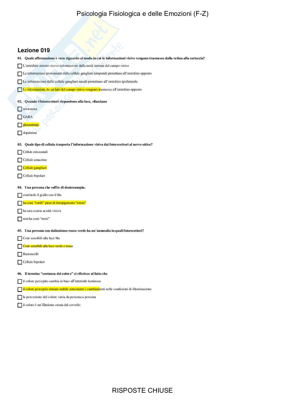 Psicologia fisiologica e delle emozioni - Paniere compilato Pag. 26