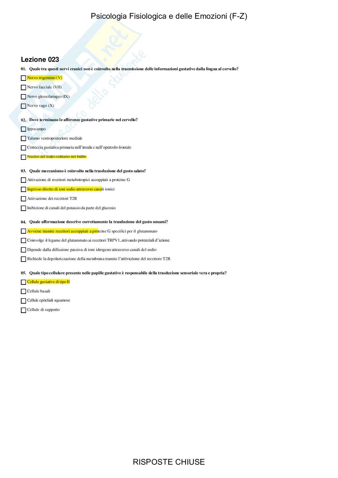 Psicologia fisiologica e delle emozioni - Paniere compilato Pag. 31