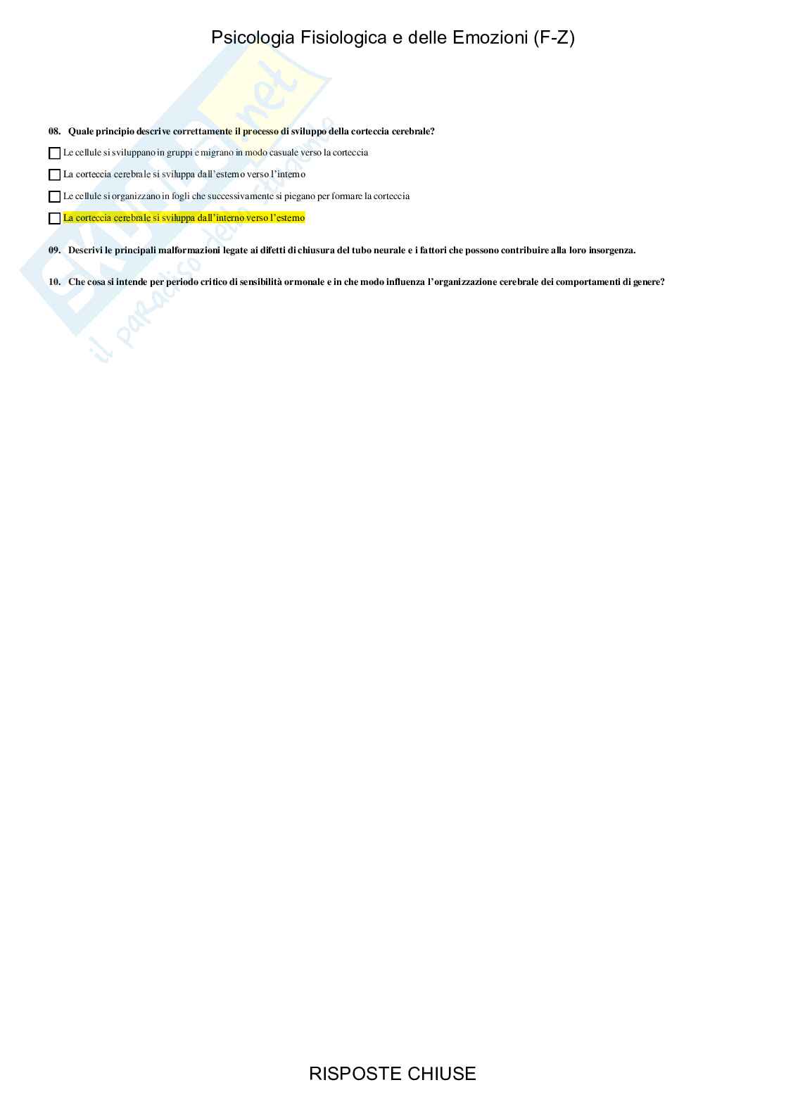 Psicologia fisiologica e delle emozioni - Paniere compilato Pag. 66