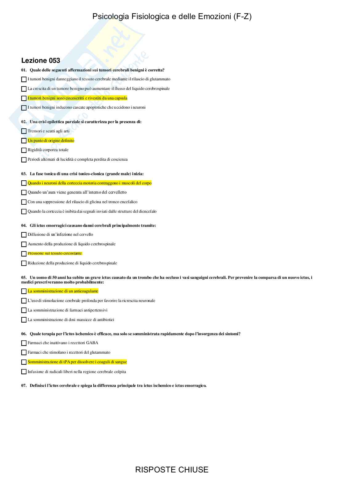 Psicologia fisiologica e delle emozioni - Paniere compilato Pag. 71