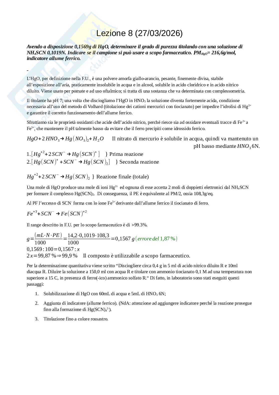 Esercizi di Laboratorio di Analisi dei medicinali 1 Pag. 16