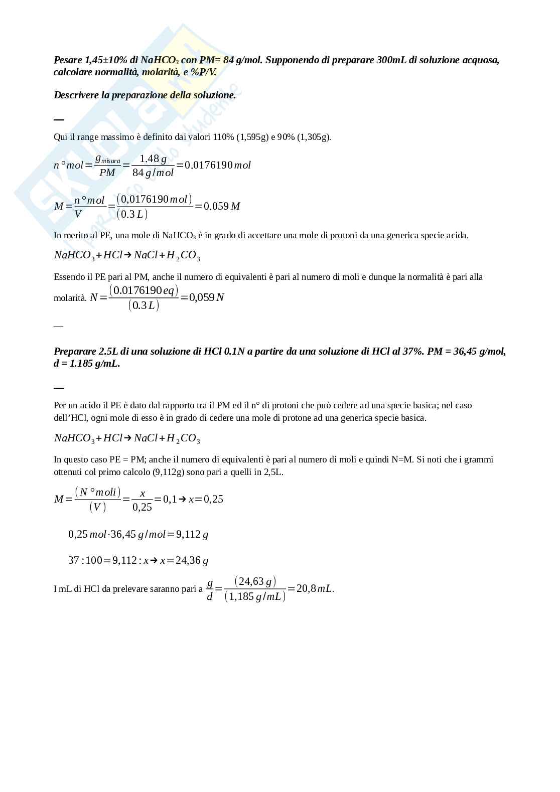 Esercizi di Laboratorio di Analisi dei medicinali 1 Pag. 2