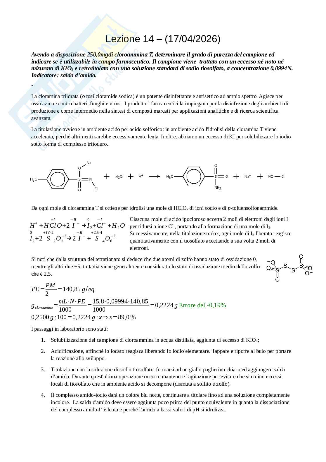 Esercizi di Laboratorio di Analisi dei medicinali 1 Pag. 31